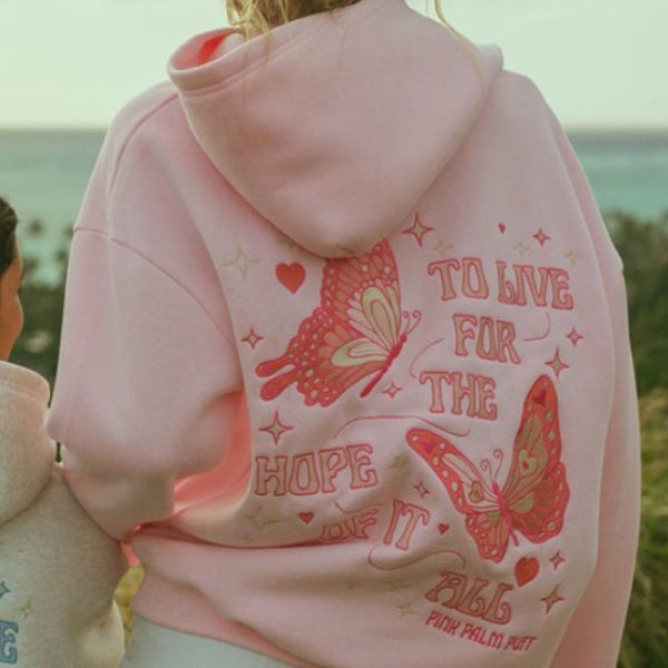 pink palm puff hoodie dupe